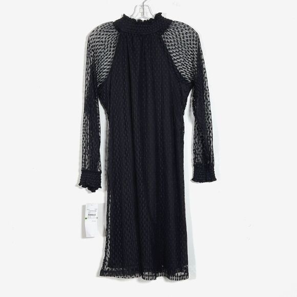 Nina Leonard Sheer Lace Overlay Mock Neck Sheath Dress Sz L Black Long Sleeve - Picture 10 of 16